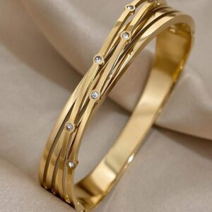 1 pc gold color crossed stainless steel bracelet