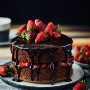 chocolate cake with strawberry and chocolate ganache